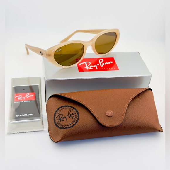 Ray-Ban Sunglasses Bio-Based RB4457D Polished Opal Beige Frame Dark Brown Lenses - Picture 15 of 15